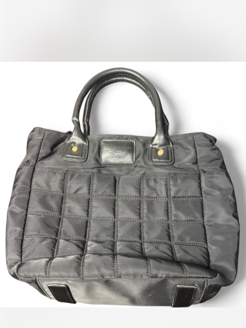 Tommy Hilfiger Quilted Black Tote with Top Handles
